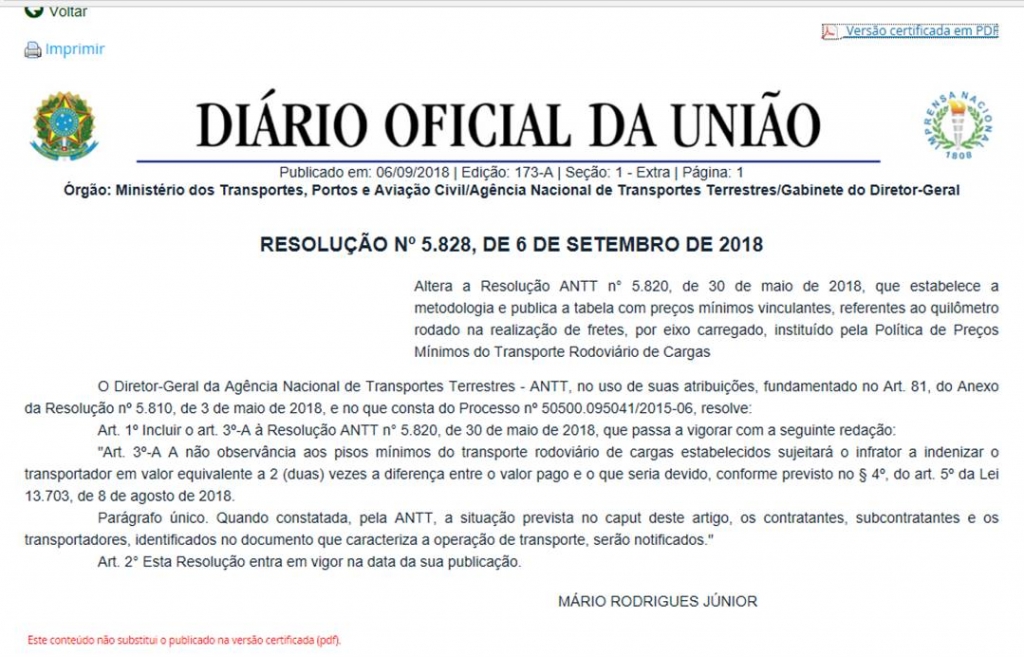 Começa fiscalização da tabela de fretes.