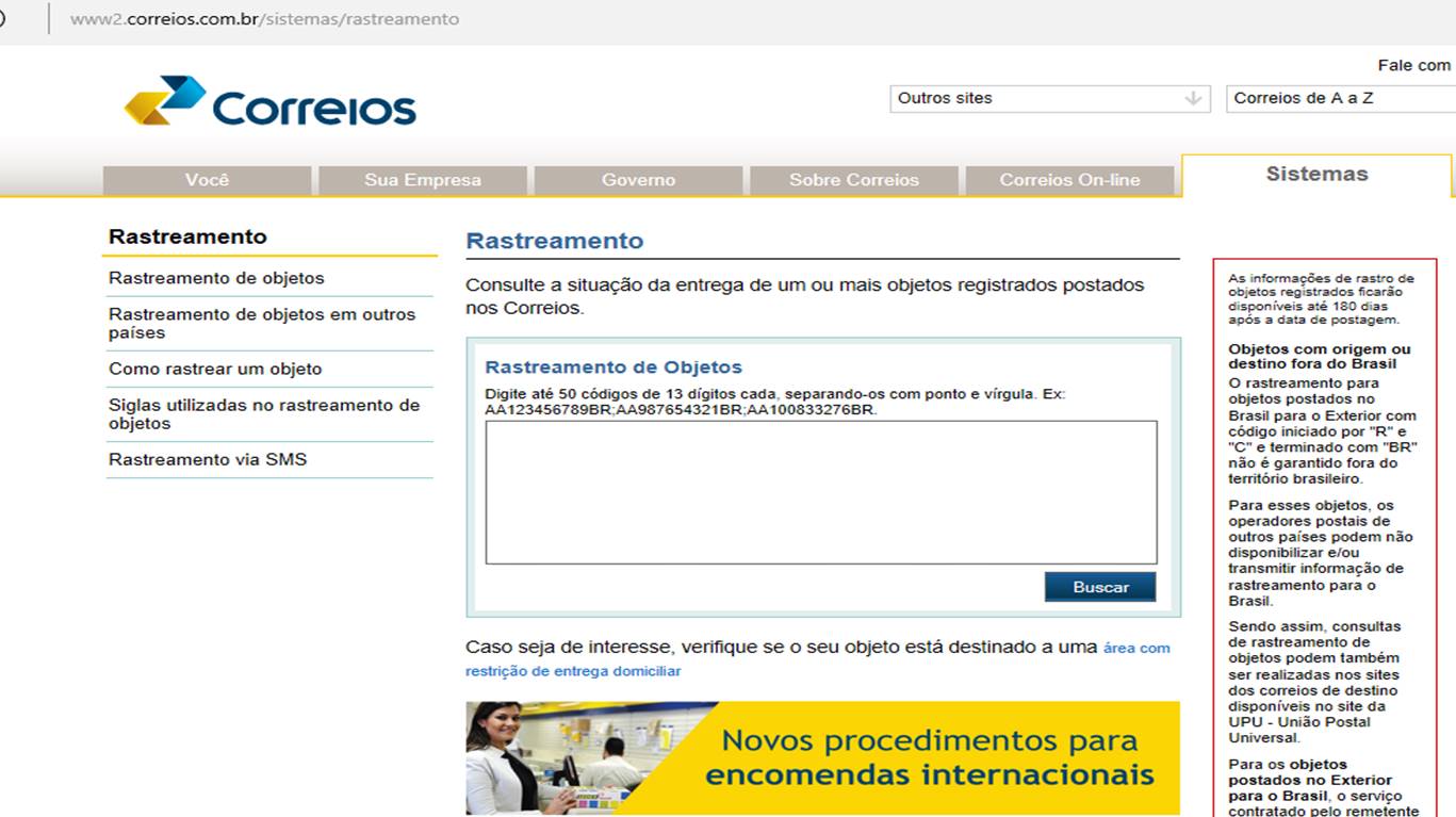 Encomendas enviadas pelos Correios poderão ser rastreadas pelo CPF.