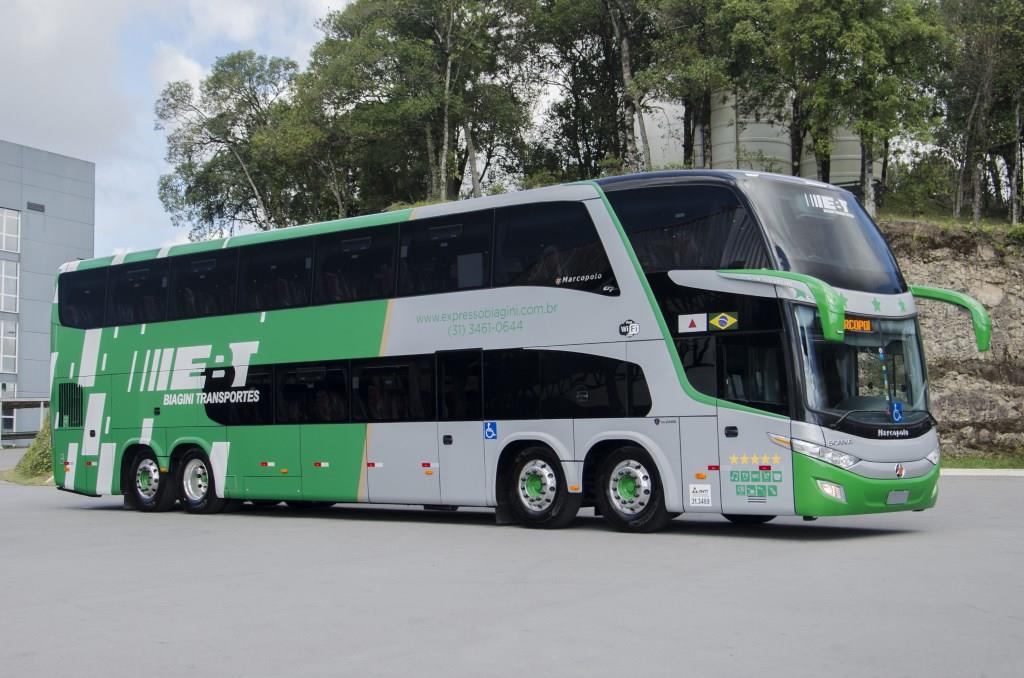 Expresso Biagini renova frota com ônibus Marcopolo Paradiso 1800 Double Decker de 15 metros.